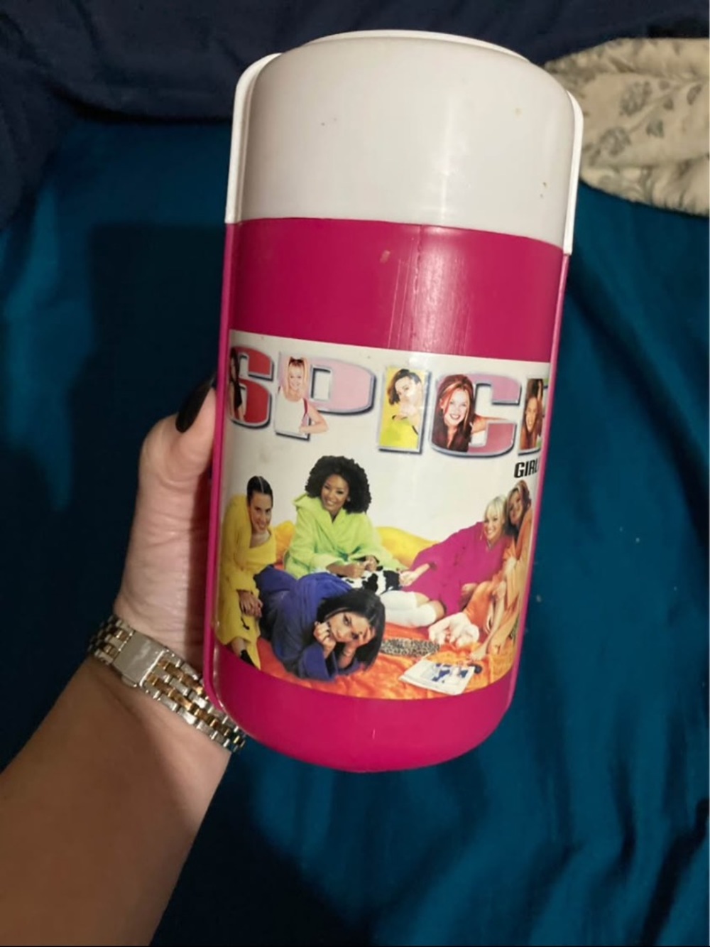 Vintage Pink and White Spice Girls Portable Container